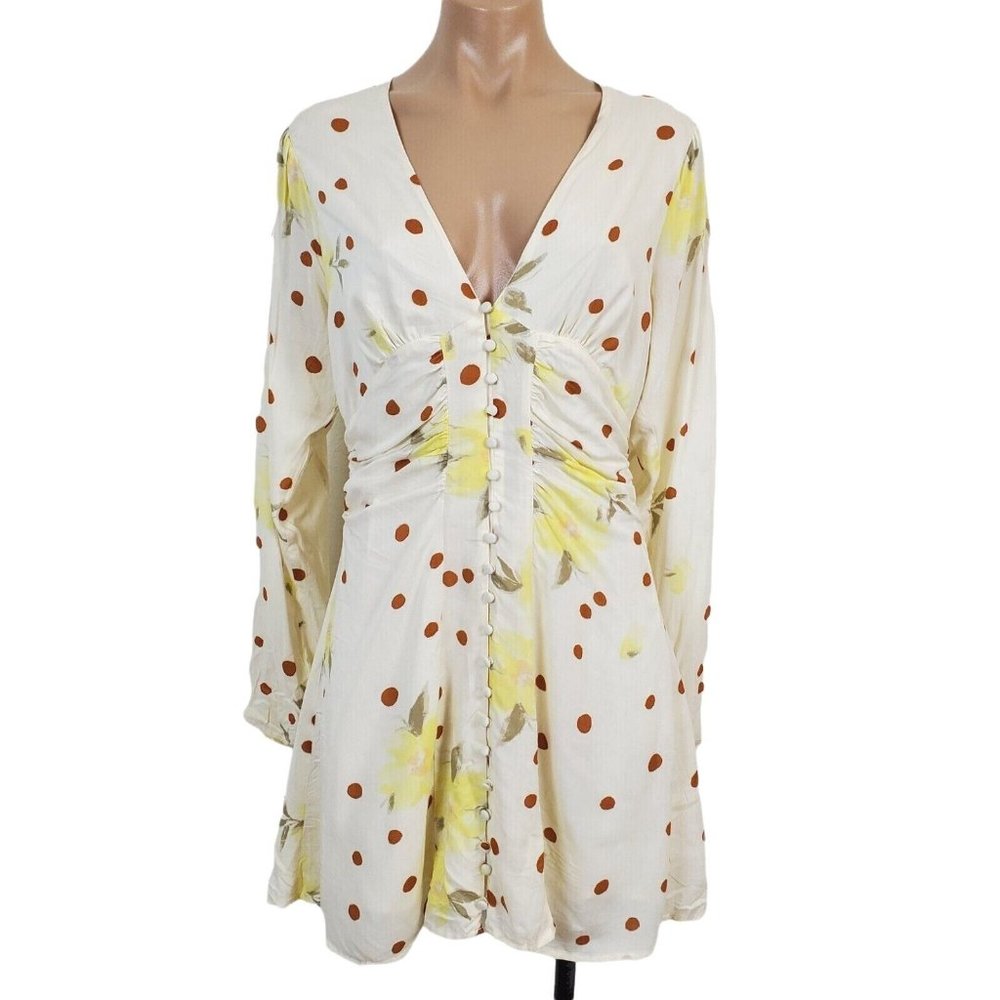 Free People Date Night Mini Dress S Ivory Floral Dot Sunshine Combo Long Sleeve